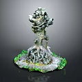 Wooden Stone Decorative Sculpture With Tree Stump Shape And Green Moss Base