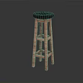 Tall Wooden Stool With Round Black Seat Cushion And Simple Design For Kitchen Use