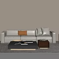 Modern Light Gray Sofa Coffee Table Set With Orange Pillows And Magazines 3d model