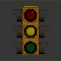 Orange Frame Traffic Light With Red Yellow Green Lights Isolated On Dark Background