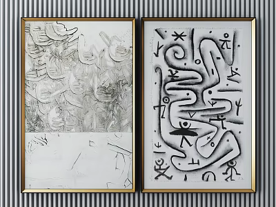 Inflatable Abstract Artworks With Black White Patterns And Gold Framed Design 3d model