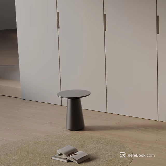 Minimalist Black Modern Side Table Design In Interior With Wooden Floor And Cabinet 3d model 