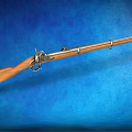 Classic Vintage Rifle With Wooden Stock And Metal Parts Displayed On Blue Background