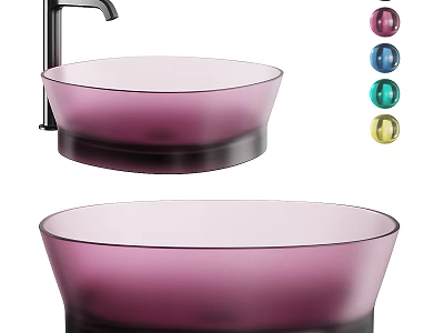Purple Frosted Glass Washbasin With Multiple Colors Option And Black Faucet 3d model