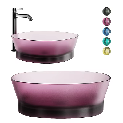 Purple Frosted Glass Washbasin With Multiple Colors Option And Black Faucet 3d model