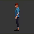 3D Model Standing Man with Red Hair Blue Shirt Gray Pants and Gray Shoes