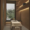 SPA Sauna Interior With Massage Bed Natural Window View And Soft Lighting