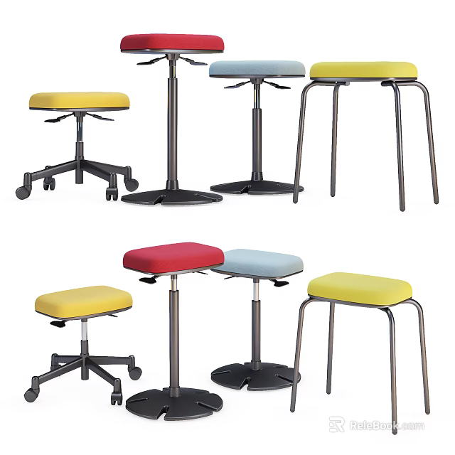 Multicolored Modern Bar Stools With Adjustable Heights Wheels And Metal Frames 3d model 