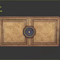 Wooden Paneled Door With Central Round Decorative Ornament And Carved Design