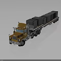 Brown Heavy Duty Semi Truck Trailer Loaded With Multiple Gray Cargo Containers