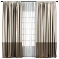 Striped Beige And Brown Curtains With White Sheer For Grid Window Interior