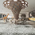 Modern Dessert Shop Interior With Unique Ceiling Design Giraffe Decor And Patterned Floor 3d model