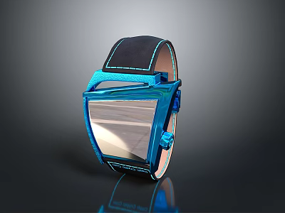 Electronic Watch With Modern Square Dial Silver Case And Blue Leather Strap 3d model