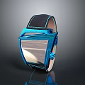 Electronic Watch With Modern Square Dial Silver Case And Blue Leather Strap