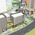 Modern Commercial Complex Featuring High Rise Buildings Retail Mall Plaza and Green Landscape