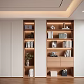 Modern Wooden Decorative Cabinet Design With Open Shelves Books Plants And Lighting