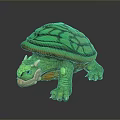 Vibrant Reptile Turtle With Green Shell Orange Underbelly And Horns On Head