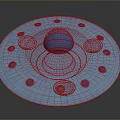 Blue Circular Object With Central Sphere And Surrounding Small Holes