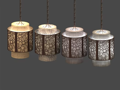 Modern Hanging Lanterns With Intricate Cutout Designs And Warm Illumination 3d model