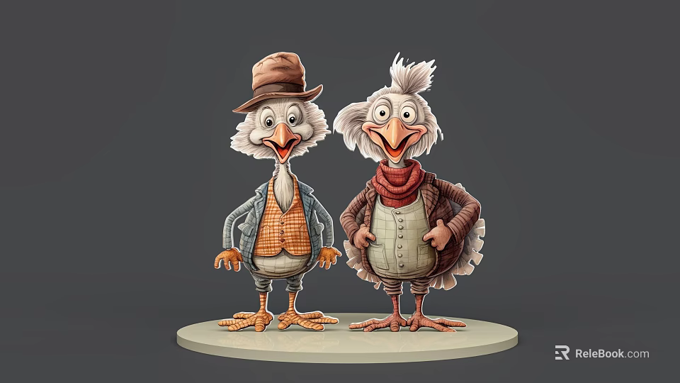 Cute Cartoon Reptile Characters Wearing Hats And Scarves On Round Platform 3d model 
