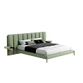 Modern Green Double Bed With Upholstered Headboard Side Tables Pillows And Bed Linens 3d model