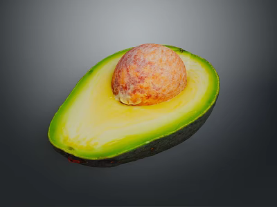 Fresh Halved Avocado With Green Skin Yellow Flesh And Brown Seed 3d model