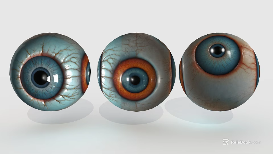 3D Rendered Artistic Eyes In A Row With Different Colors And Textures 3d model 