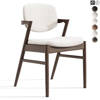 Modern Wooden Frame Dining Chair With Light Colored Seat Backrest And Color Options 3d model