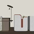 Modern Reception Desk Interior With Stone Wood Panels And Green Plant Decor