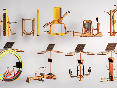 Modern Sports Equipment Collection Including Exercise Bikes Weight Racks And Training Machines 3d model