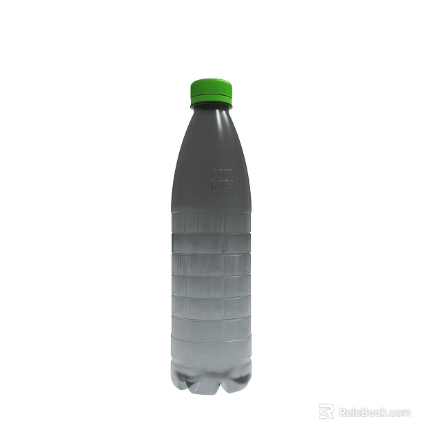 Tall Transparent Plastic Bottle With Green Cap And Measurement Markings 3d model 