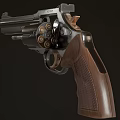 Classic Revolver Handgun With Wooden Textured Grip And Metal Body Design