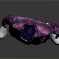Male Character In Pink Plaid Shirt Black Pants With Purple Headscarf Sunglasses And Gray Background