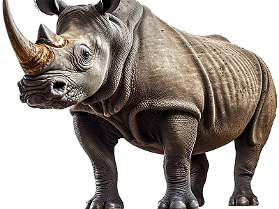 Powerful Gray Rhinoceros Standing With Majestic Horn And Thick Skin 3d model