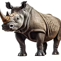 Powerful Gray Rhinoceros Standing With Majestic Horn And Thick Skin