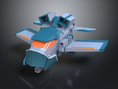 Futuristic Cosmic Spacecraft 3D Model With Low Poly Design Blue White Orange Accents 3d model
