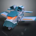 Futuristic Cosmic Spacecraft 3D Model With Low Poly Design Blue White Orange Accents