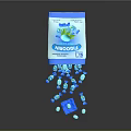Blue Cocoa Candies Scattered From Open Bag With Various Shapes On Black Background