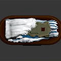 Cartoon Scene With Big Wave Lighthouse Island And Wooden Base