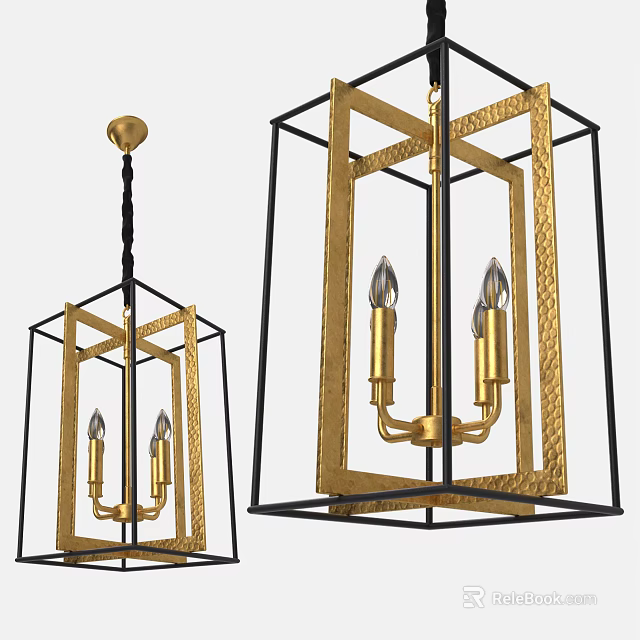 Modern Decorative Chandelier With Gold Metal Frame Black Structure And Candle Bulbs 3d model 