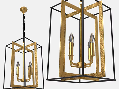 Modern Decorative Chandelier With Gold Metal Frame Black Structure And Candle Bulbs 3d model