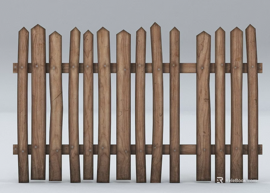 Wooden Garden Fence Structure With Vertical Slats And Natural Wood Texture 3d model 
