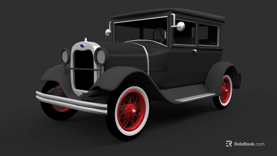 Vintage Classic Car With Black Body Red Wheels And Silver Accents 3d model 