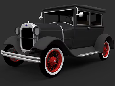 Vintage Classic Car With Black Body Red Wheels And Silver Accents 3d model