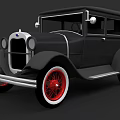Vintage Classic Car With Black Body Red Wheels And Silver Accents