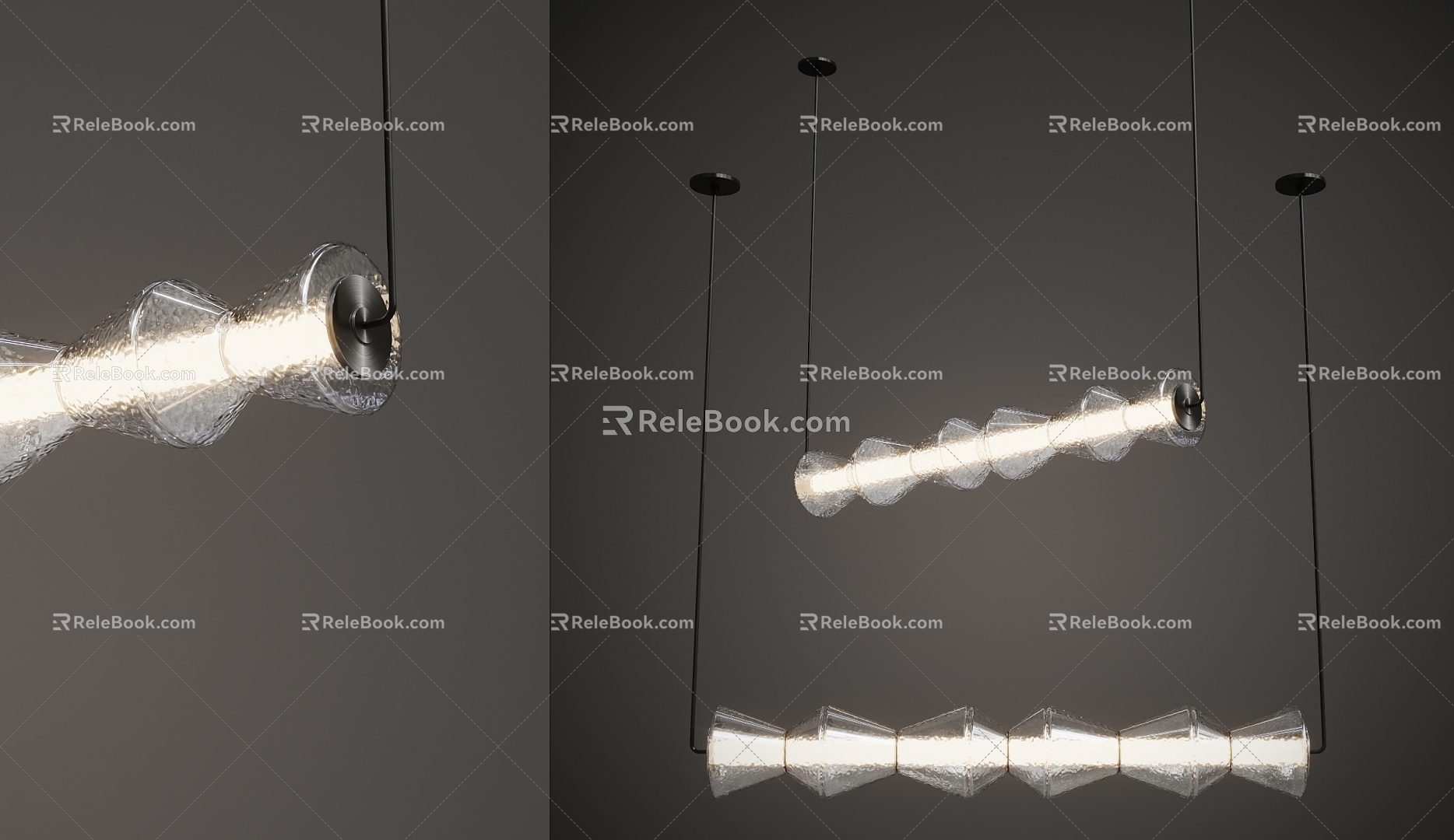 Modern glass chandelier strip lamp 3d model