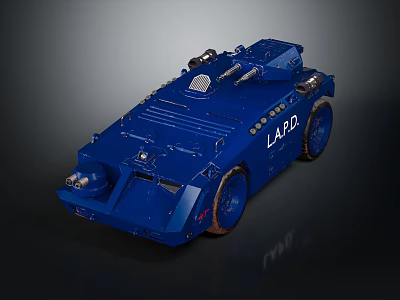 Blue Utility Vehicle Featuring LARD Markings Reinforced Structure and Top Equipment Features 3d model