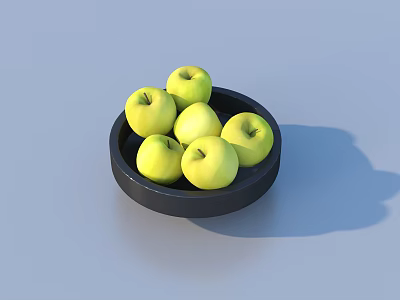 Fresh Green Apples Placed in Black Plate on Light Blue Background 3d model