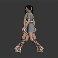 Two Female 3D Character Models Front Back Views Gray Dresses Brown Belts Leg Straps