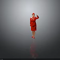Young Child In Red Stewardess Uniform Saluting During Fun Pretend Play Session